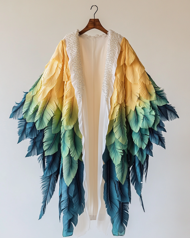 Summer original design elegant handmade feather kimono a055