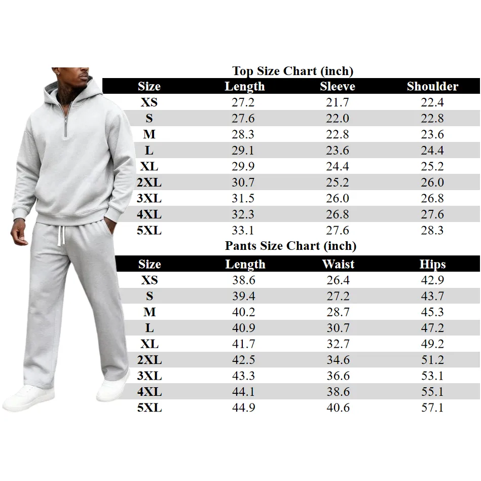 Men's Plain Two-piece Sweatsuit Set, Basic Regular Fit Casual Drop Shoulder Half Zip Hoodie & Pocket Drawstring Sweatpants