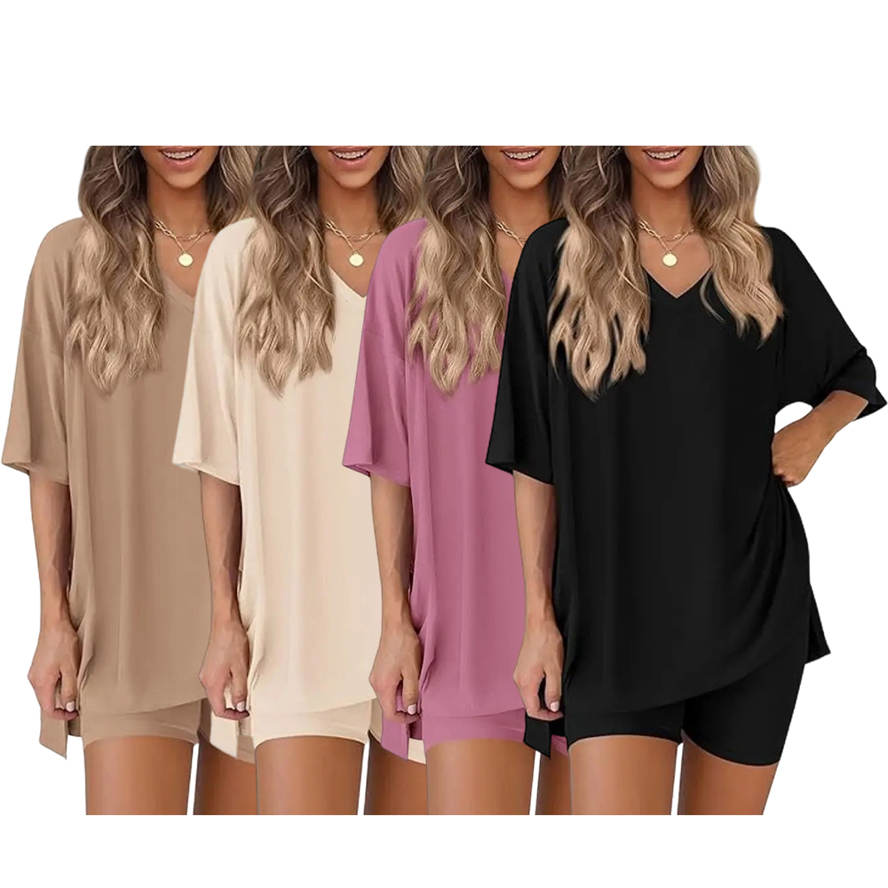 V Neck 2 Piece Sets for Women Summer Lounge Short Set