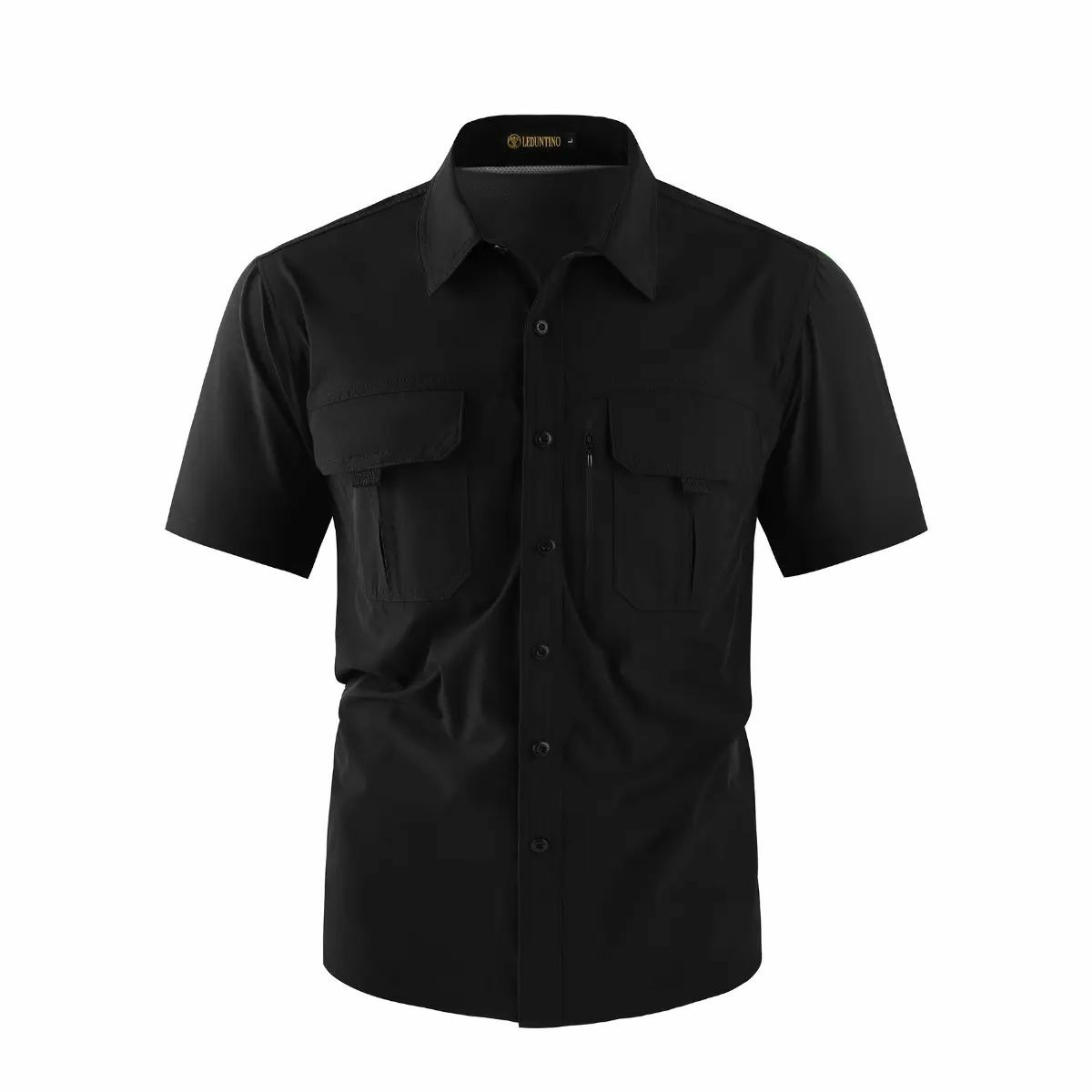 Men's American-Style Solid Color Shirt with Hidden Ventilation Holes Casual Summer Beach Nylon Shirt High-Quality Fabric Short Sleeves Button Closures