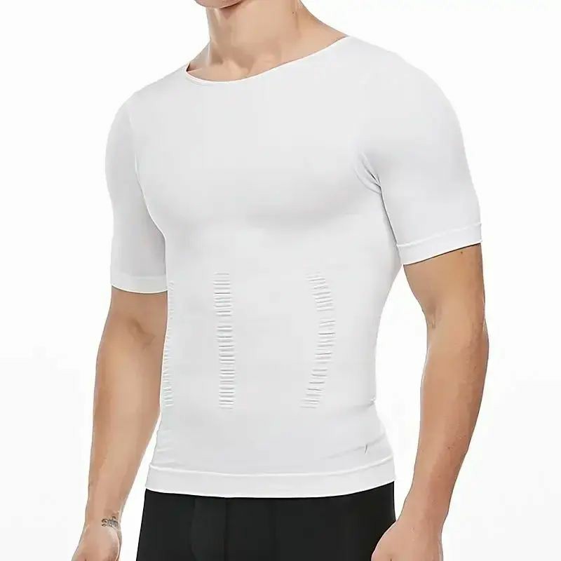 Menswear Compression Body Shaper Shapewear Stretch Short Sleeve Shirt