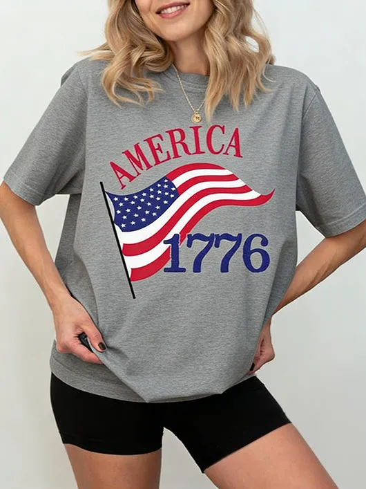 America 1776 250th Anniversary Commemorative American Flag Pattern T-shirt