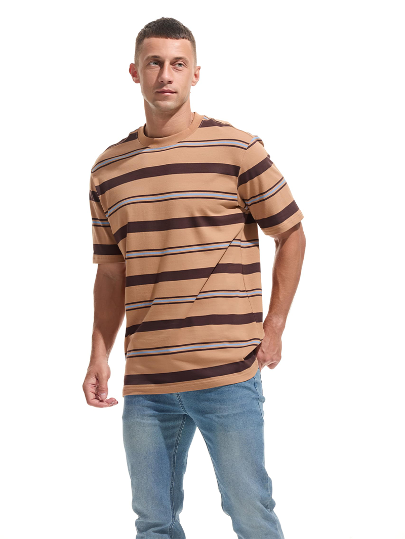 Men's Knitted Colorful Striped Short Sleeve T-Shirt