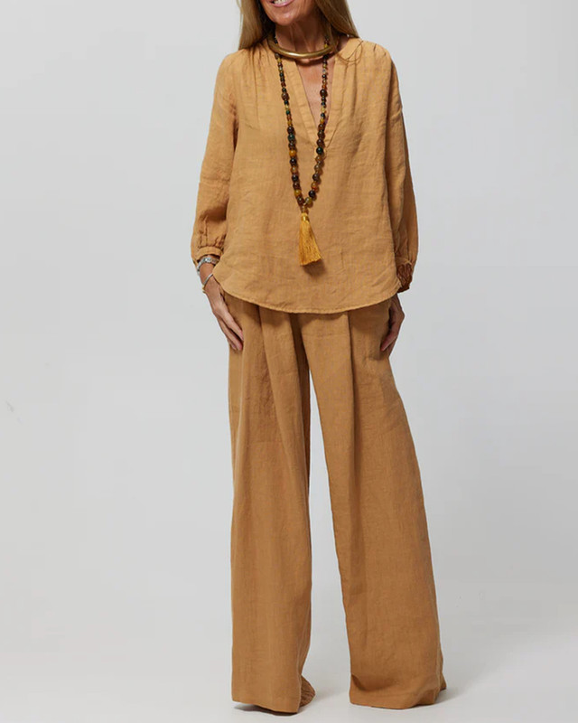 Casual Loose Cotton and Linen Shirt & Pants Two-Piece Set 4bb0