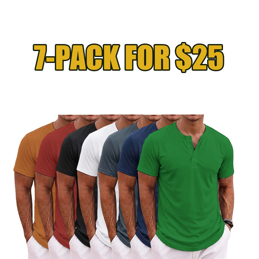 7-Pack Men's Casual Henley Shirt – Breathable, Comfortable & Stylish