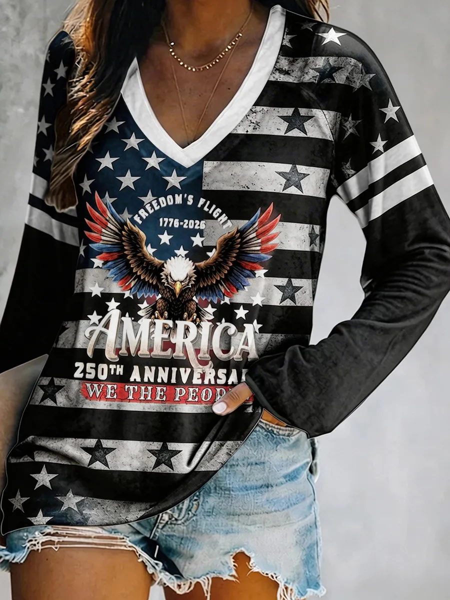 Ladies' Leisure 250Th Anniversary Celebration V-Neck Long Sleeved T-Shirt