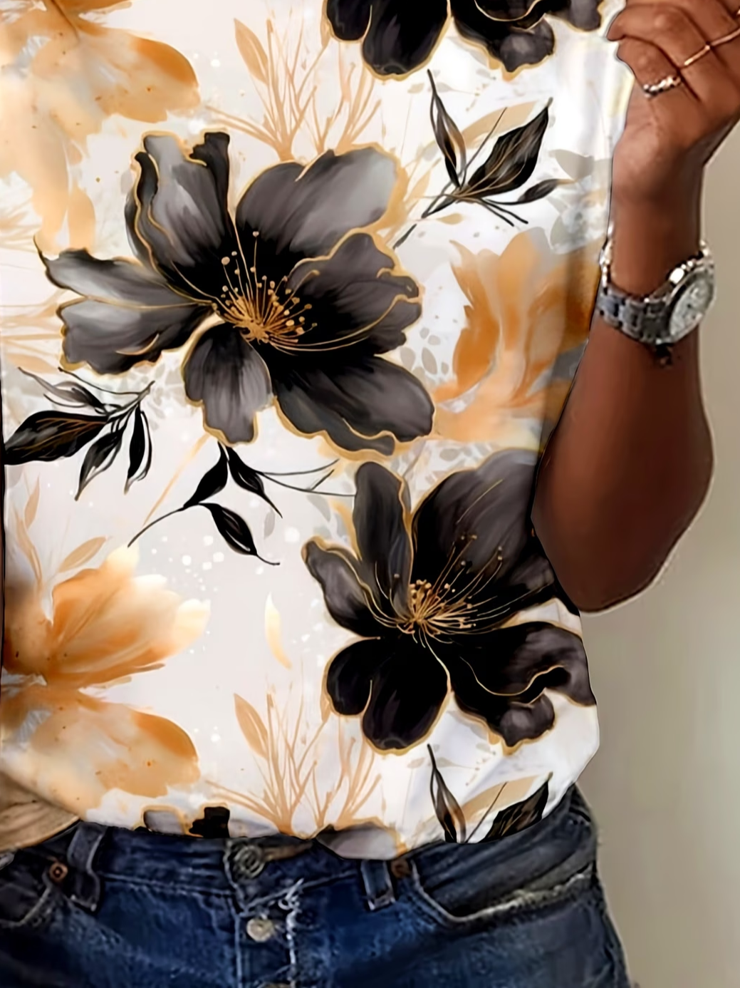 Women's Short Sleeve T-shirt Summer As Picture Floral Printing Jersey Crew Neck Daily Going Out Casual Top