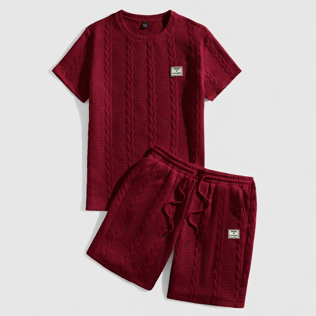 Men’s Textured Jacquard T-Shirt & Shorts Set