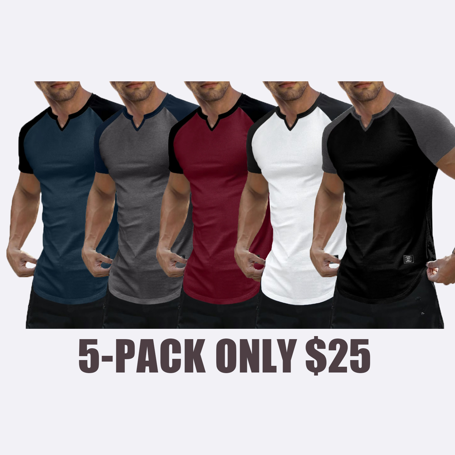 Men's Muscle Fit V-Neck Longline Henley Shirt – Slim Athletic Gym Workout T-Shirt