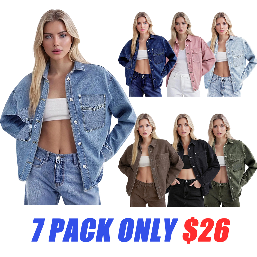 Women's Plain Drop Shoulder Long Sleeves Denim Jacket, Casual Outerwear With Pockets For All Seasons
