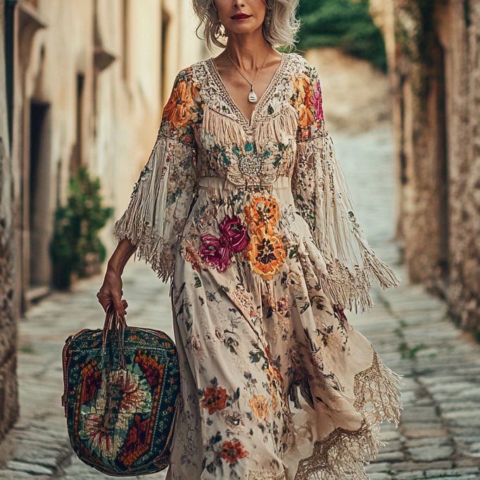 Vintage Loose Linen Patchwork Dress 6791