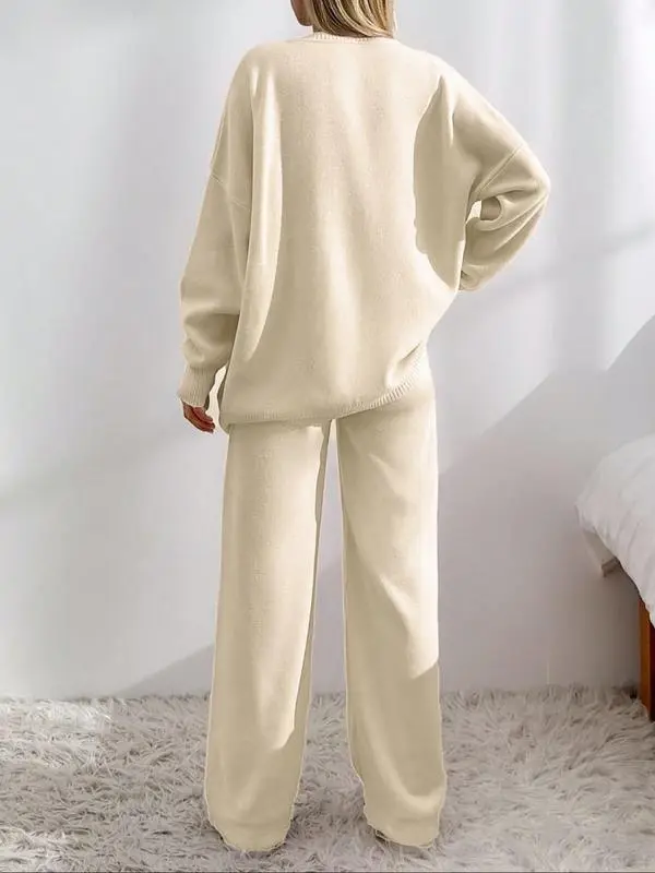 Women’s Knit Cardigan & Wide-Leg Pants Set