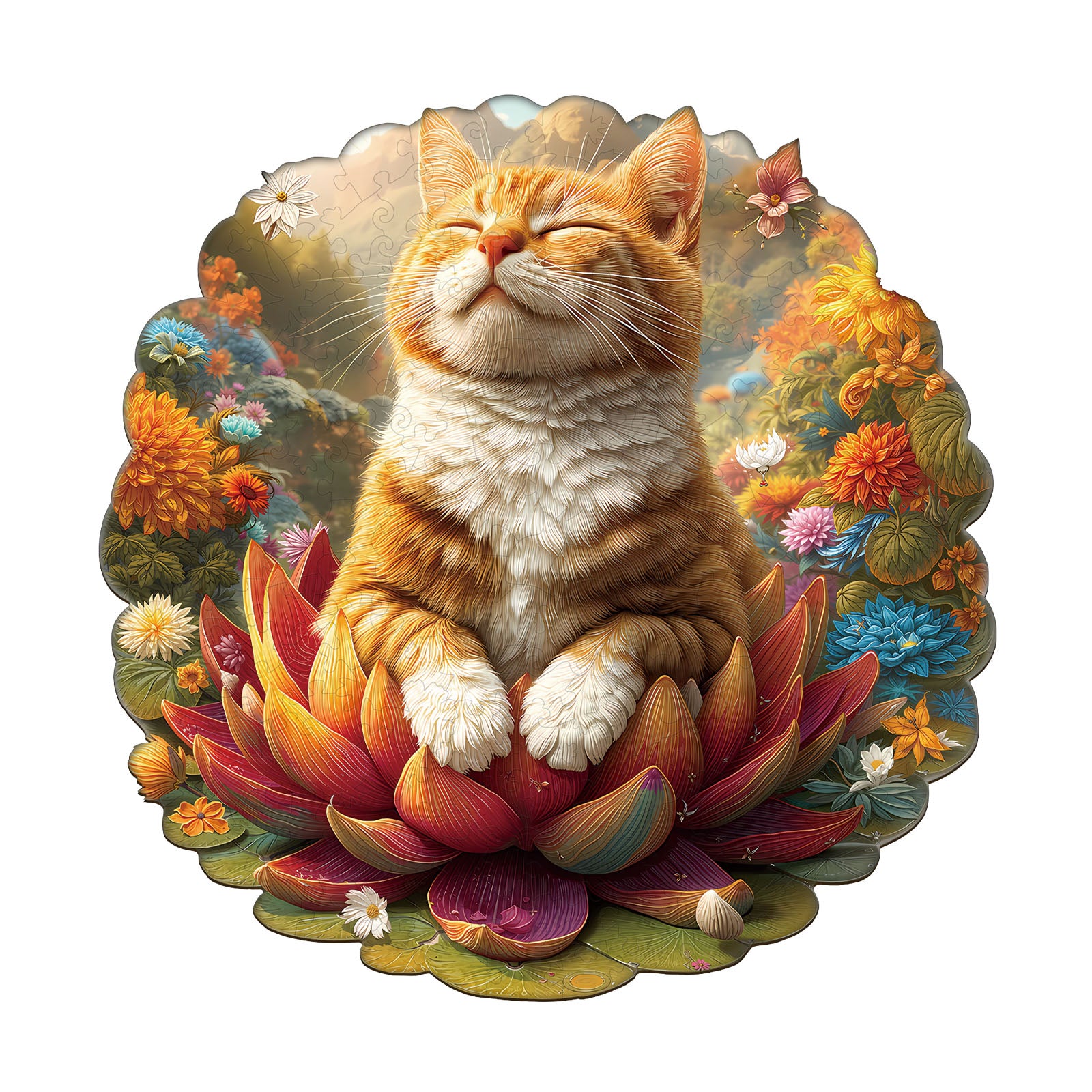 Meditating Cat Wooden Jigsaw Puzzle