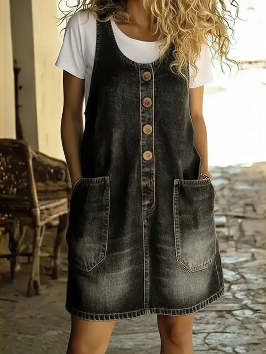 Women's Casual Denim Cotton Sleeveless Mini Dress