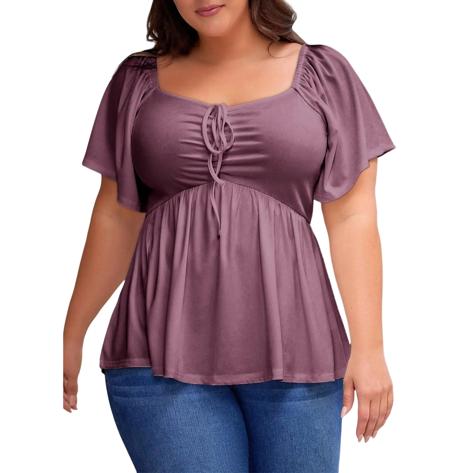 Women Plus Size Sweetheart Neck Short Sleeve Shirred Peplum Blouse Tops Shirts