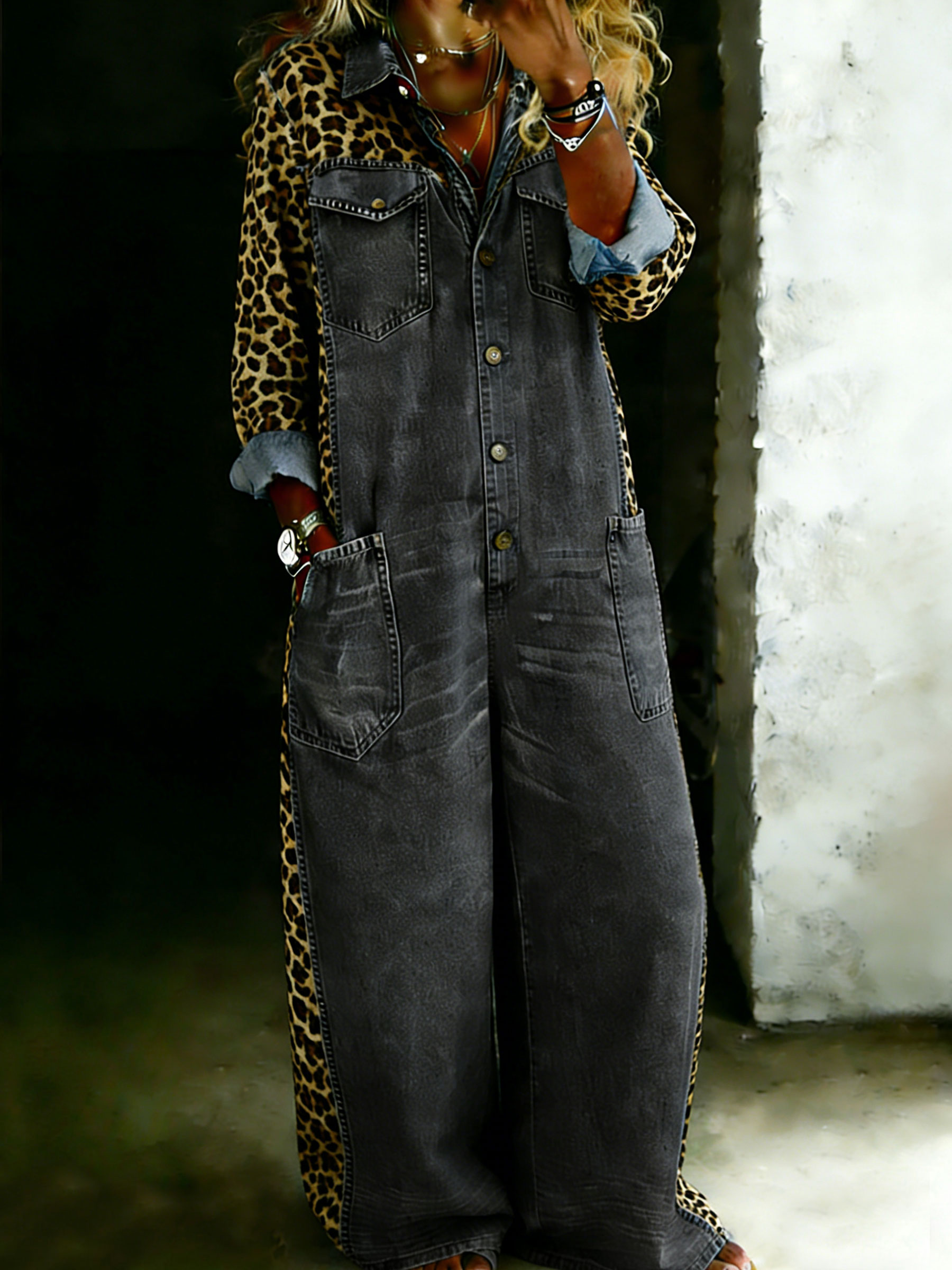 Women’s Cotton One Piece Shirt Denim Jumpsuit