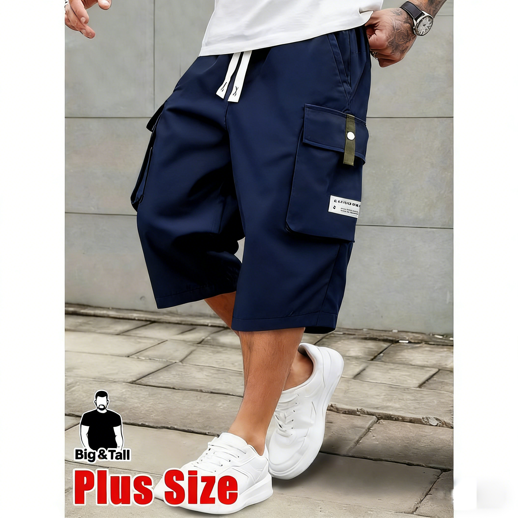 Men’s Plus Size Lightweight Cargo Pants with Drawstring Waist