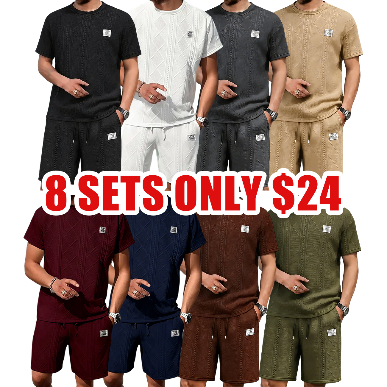 Men’s Summer 2-Piece Casual Sports Set – Breathable Jacquard T-Shirt & Shorts
