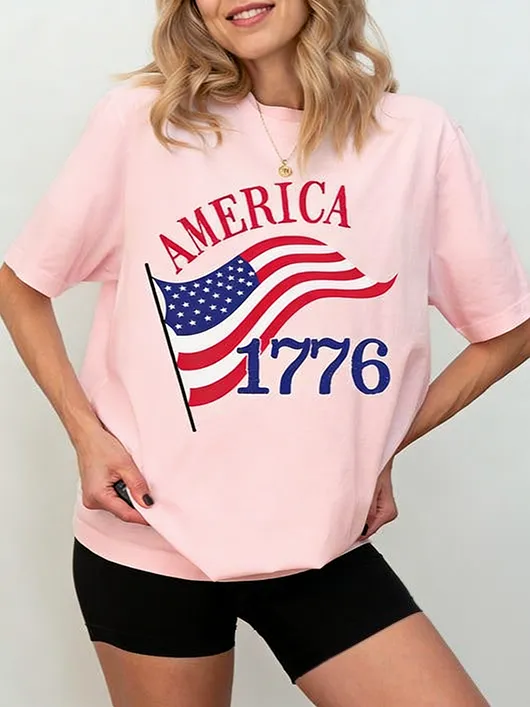 America 1776 250th Anniversary Commemorative American Flag Pattern T-shirt