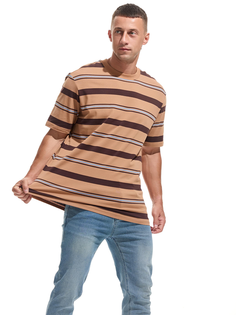 Men's Knitted Colorful Striped Short Sleeve T-Shirt