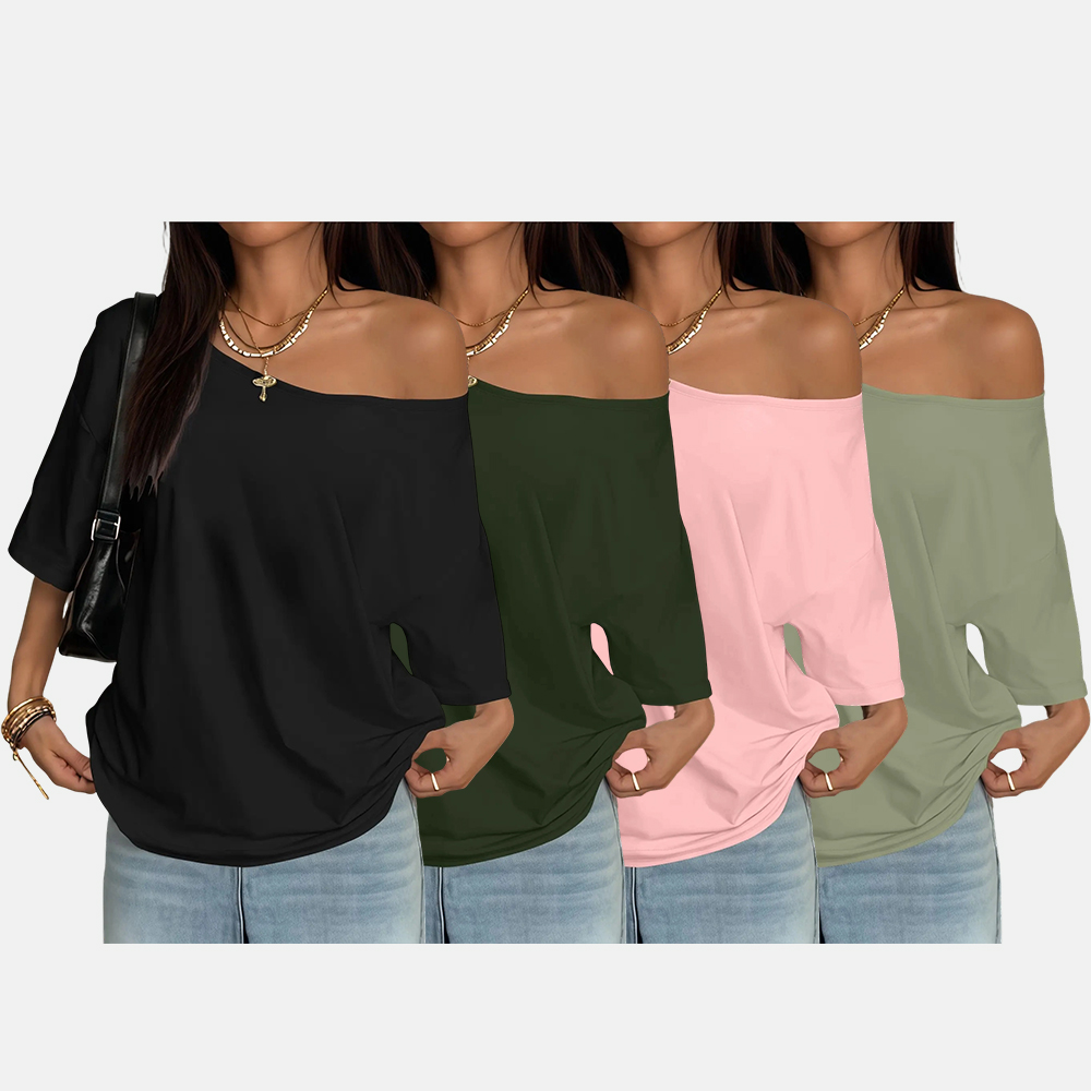 Plus Size Women's Asymmetrical Shoulder Top, Trendy Fashion Short Sleeve Blouse, Thin Lightweight Fitted Daily Wear for Plus Size Ladies