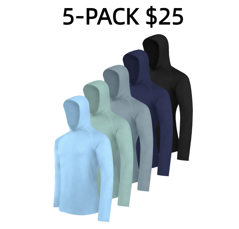 5 Pack Men's Athletic Hoodies Long Sleeve Fishing Shirts for Men Shirts Lightweight Rash Guards gym outfits workout tops gym shirts