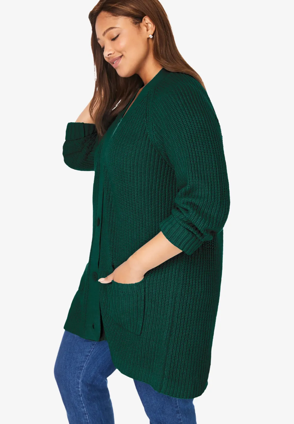 Button-Front Shaker Cardigan