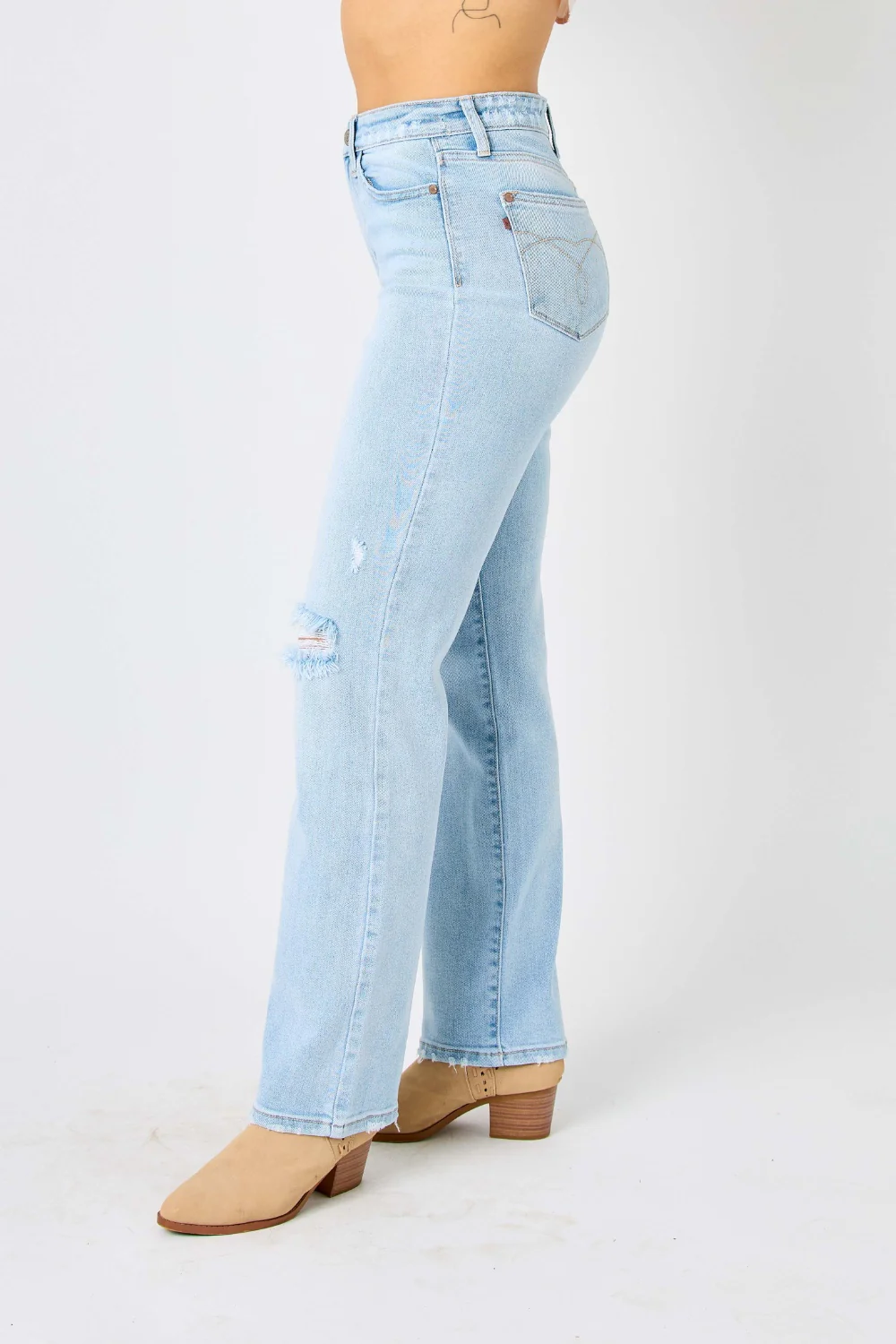 Blue Full Size High Waist Distressed Straight Jeans