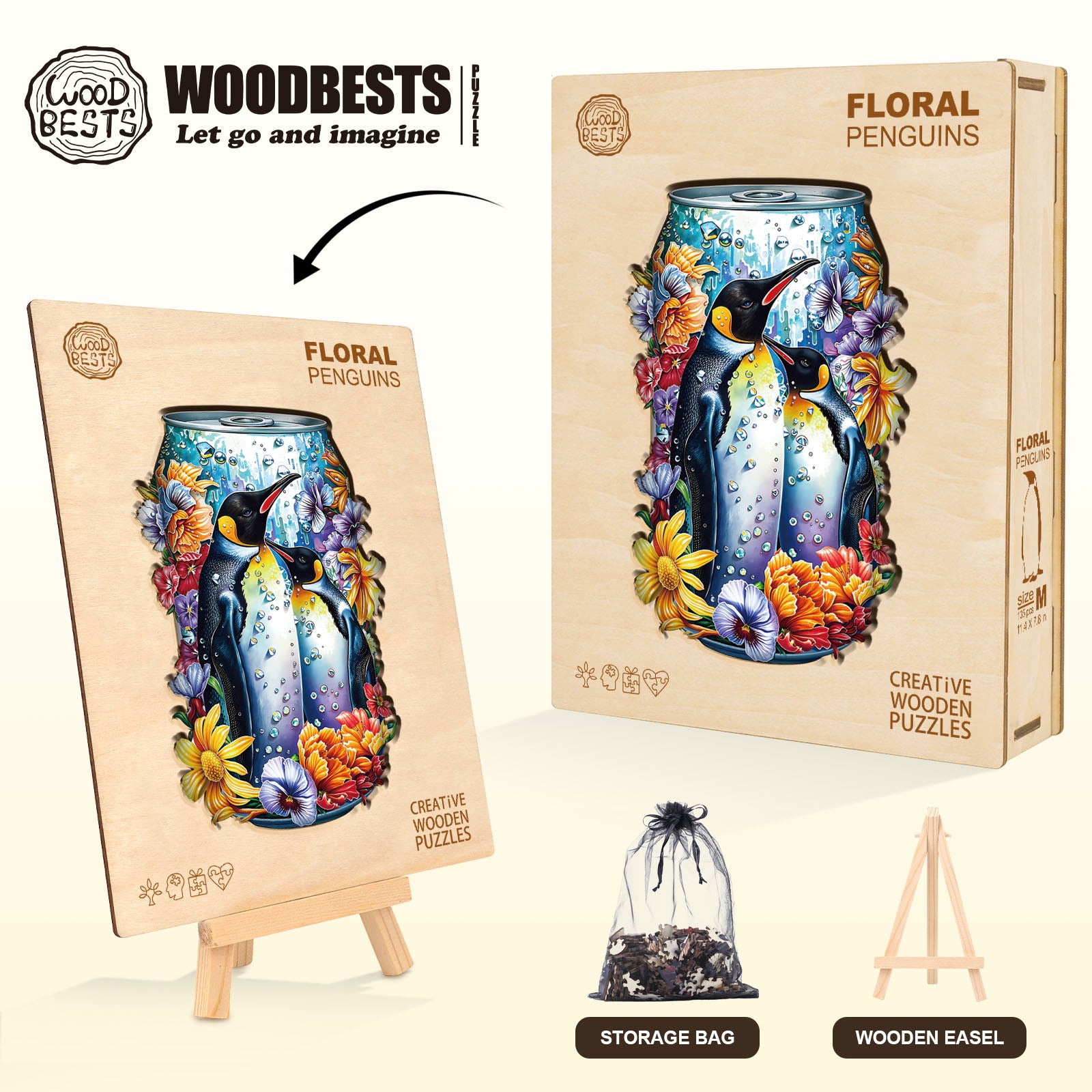 Floral Penguins Wooden Jigsaw Puzzle