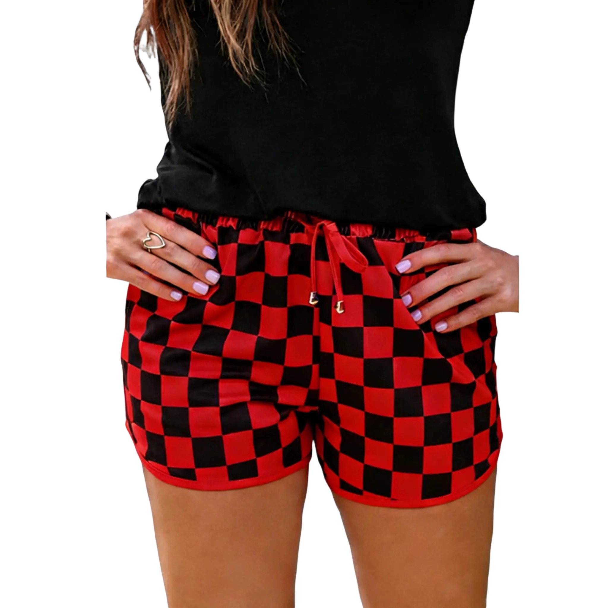 🍂🍂🍂Women's Checkered Casual Shorts with Drawstring