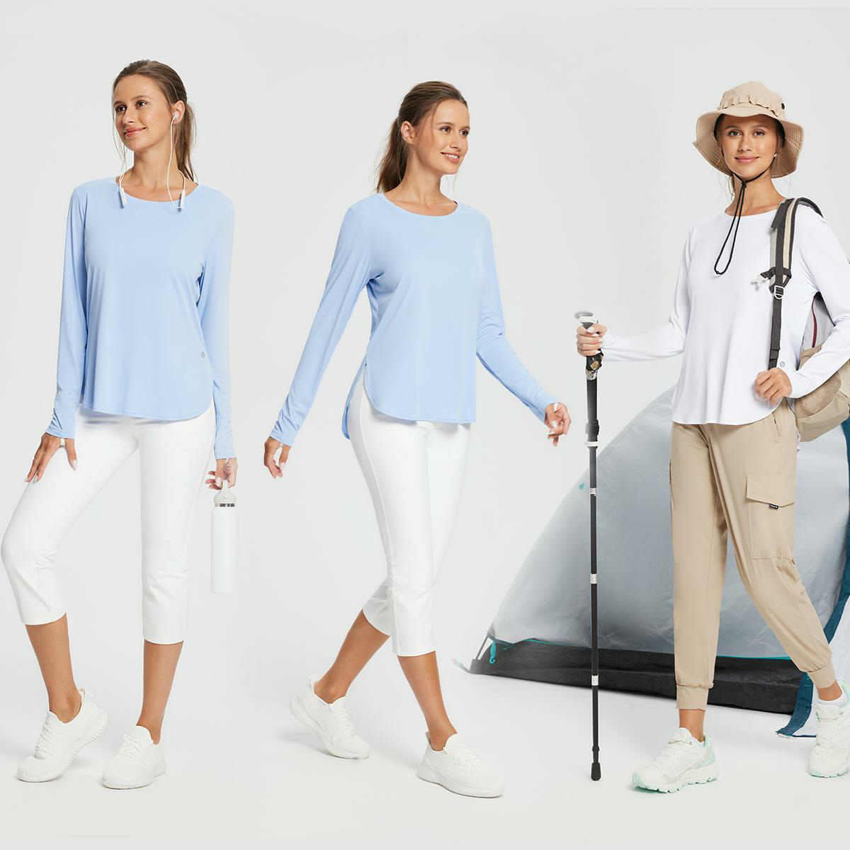 Women's Sun Shirts UPF 50+ Long Sleeve Hiking Tops Lightweight Quick Dry UV Protection Outdoor Clothing Workout Rash Guard Hiking Fishing Beach