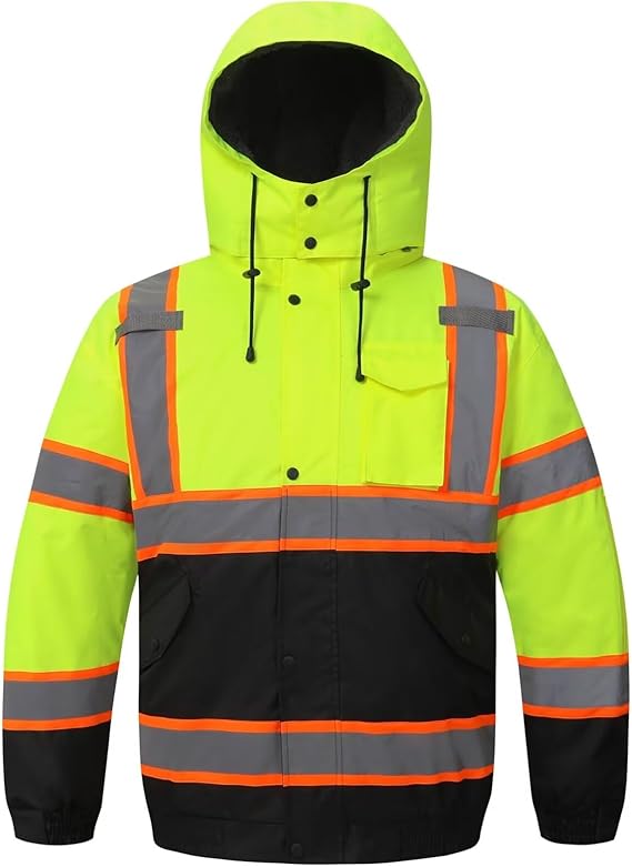 High Visibility Hoodie  Reflective Safety Jacket Zipper