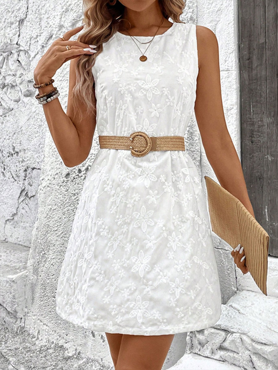 Women's White Round Neck Vest Dress