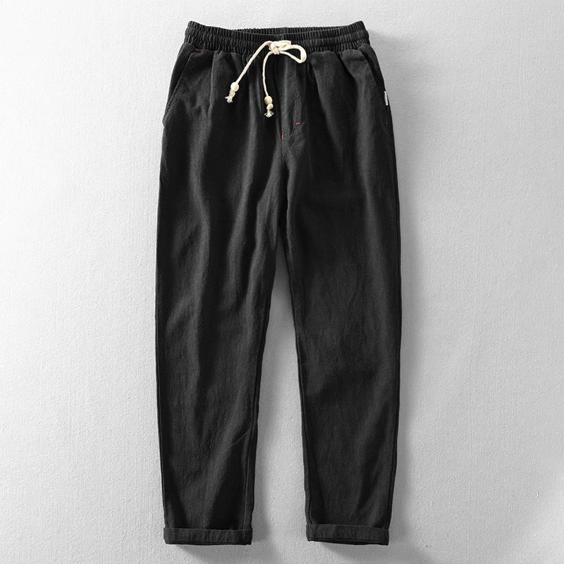 Men's Vintage Japanese Loose Pocket Cotton Linen Casual Pants