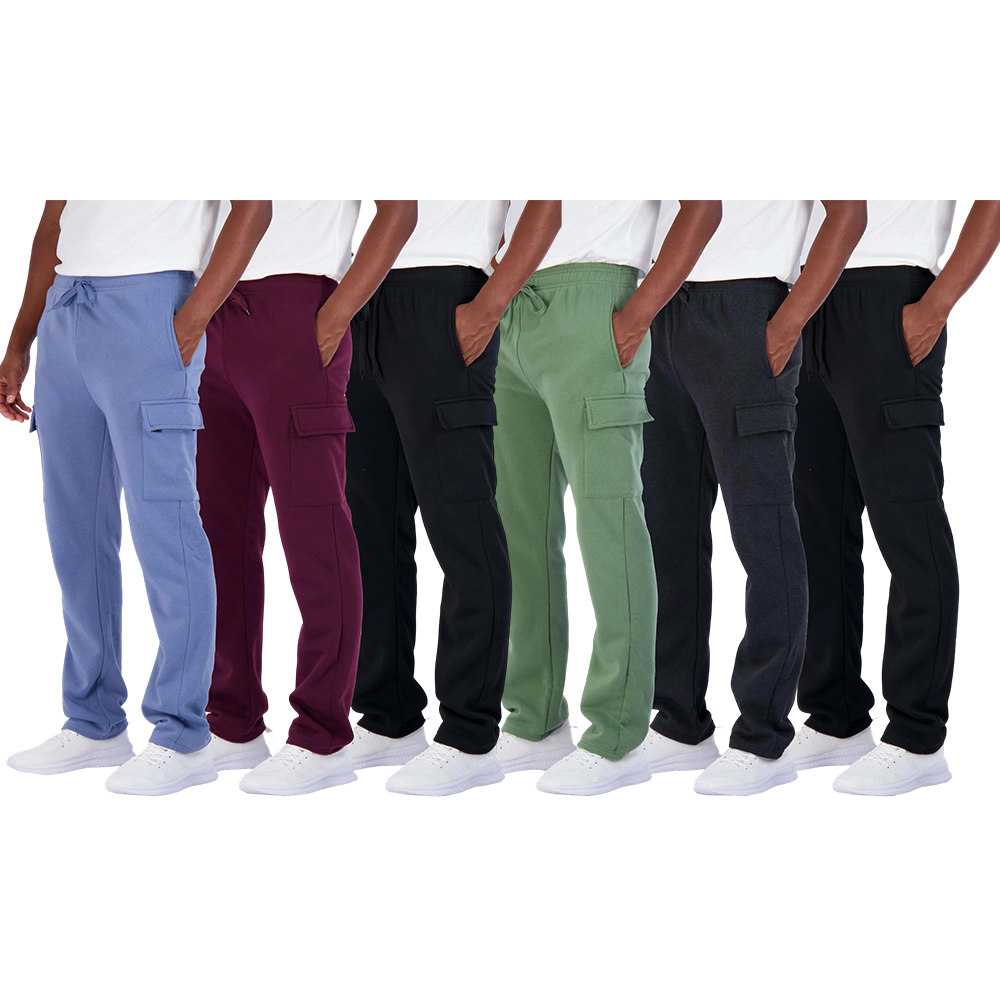 6 Pack: Men's Tech Fleece Open Bottom Cargo Sweatpants with Pockets (SIZE:XS-6XL)