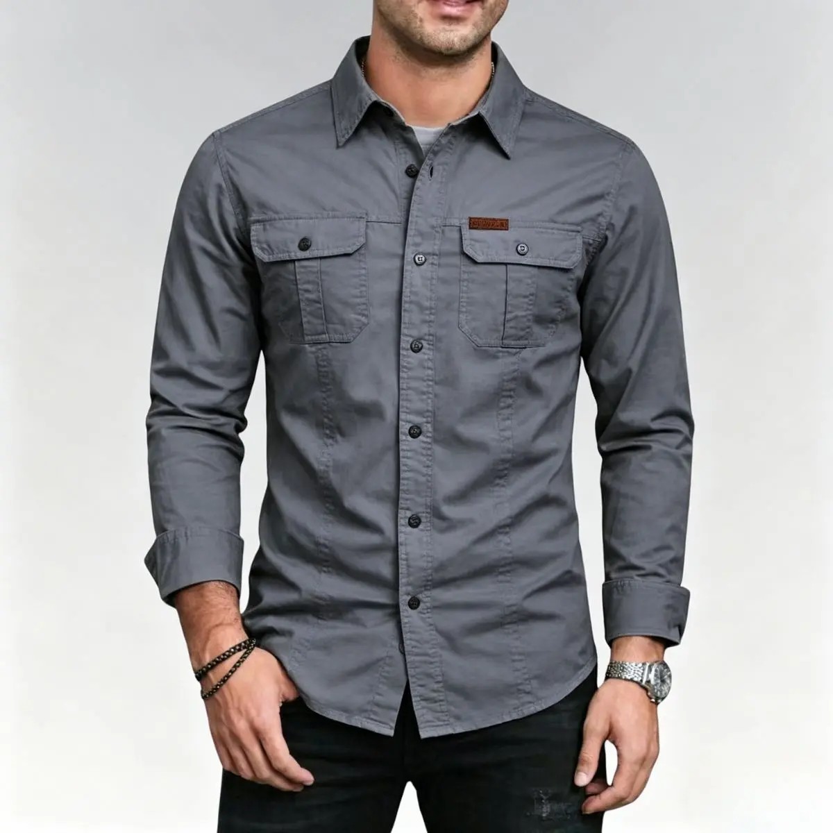 Men's Long Sleeve Workwear Shirt - Outdoor Casual Versatile Top