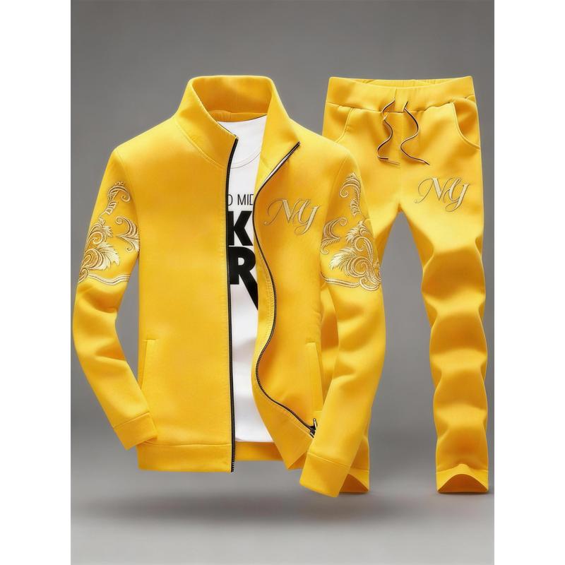 Men’s Embroidered Stand Collar Tracksuit 2-Piece Set