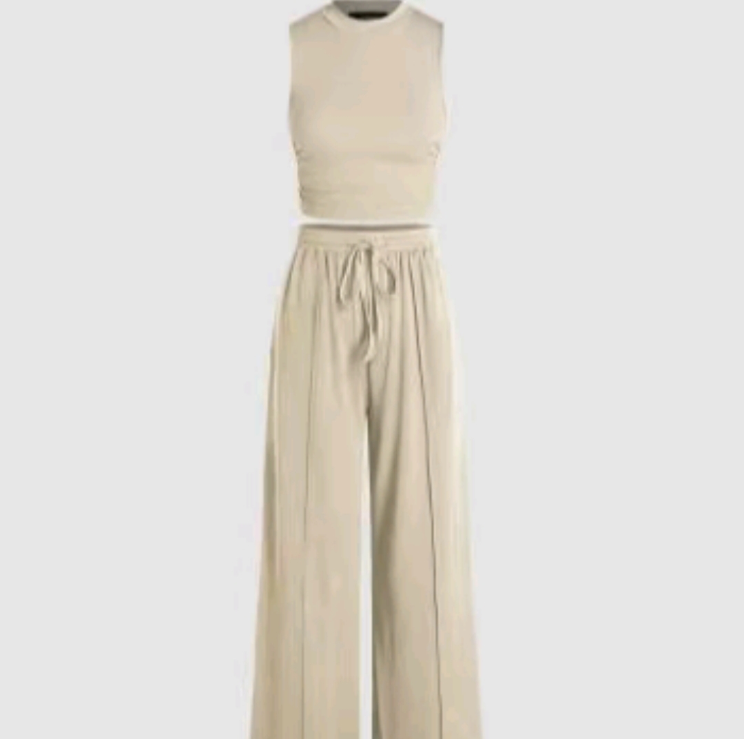 kendall same style Women's 2-Piece Ruched Tank Top and Elastic Waist Tie Trousers Set – Casual Lounge Outfit, 6 Colors