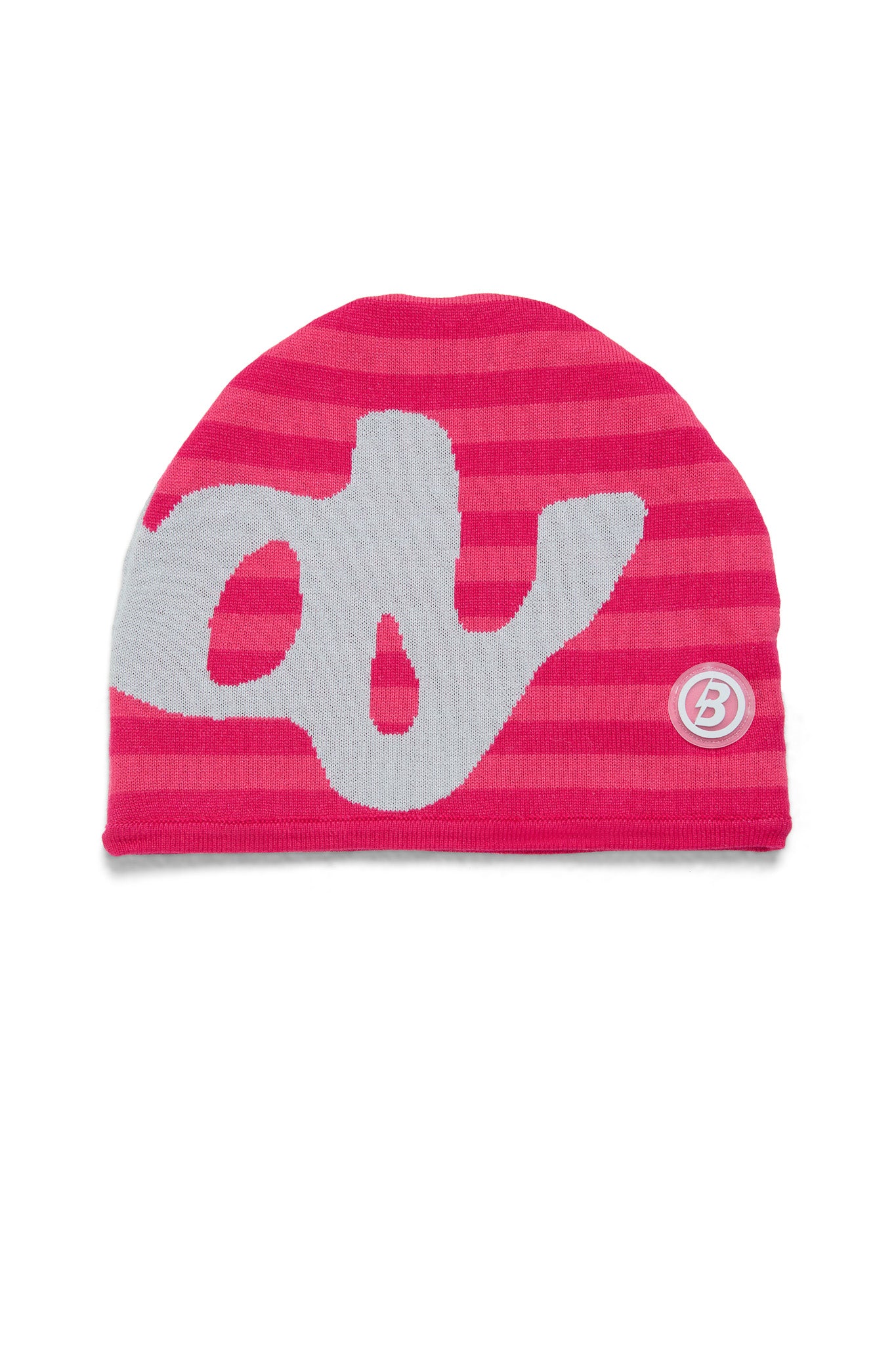 STRIPED KNIT BEANIE (STRAWBERRY PINK/GREY)