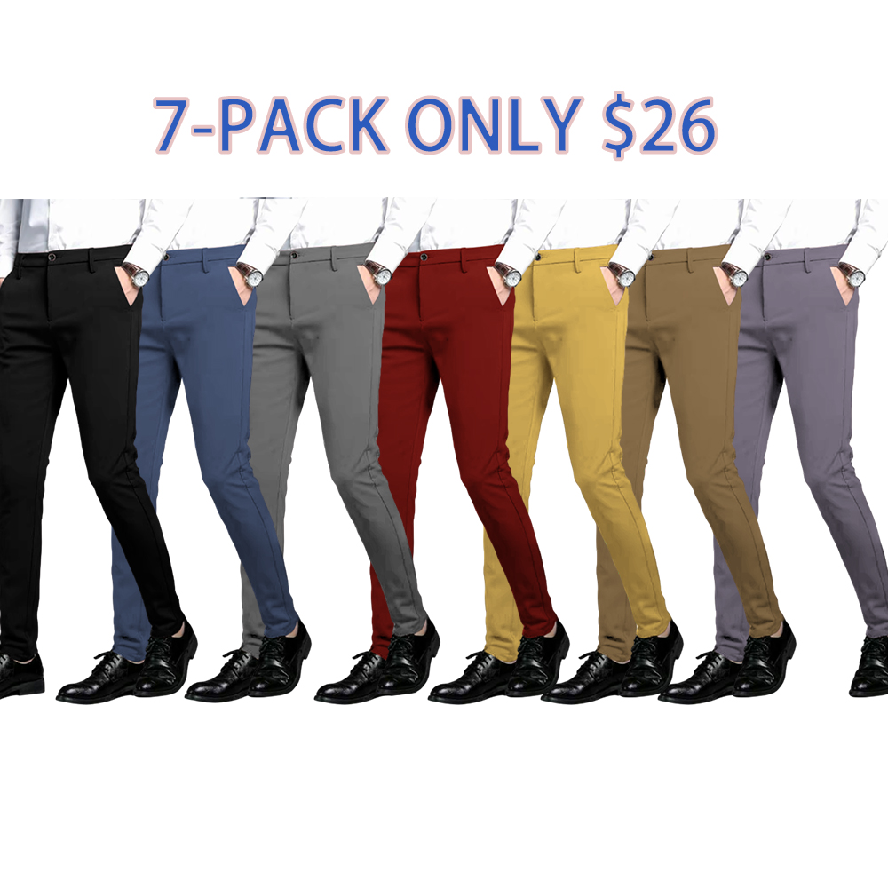 Men’s Slim Fit Stretch Dress Pants – 7101 Skinny Suit Trousers for Business, Formal & Daily Wear