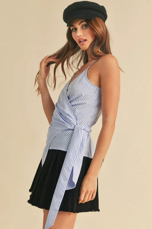 Side Knotted Surplice Striped Cami