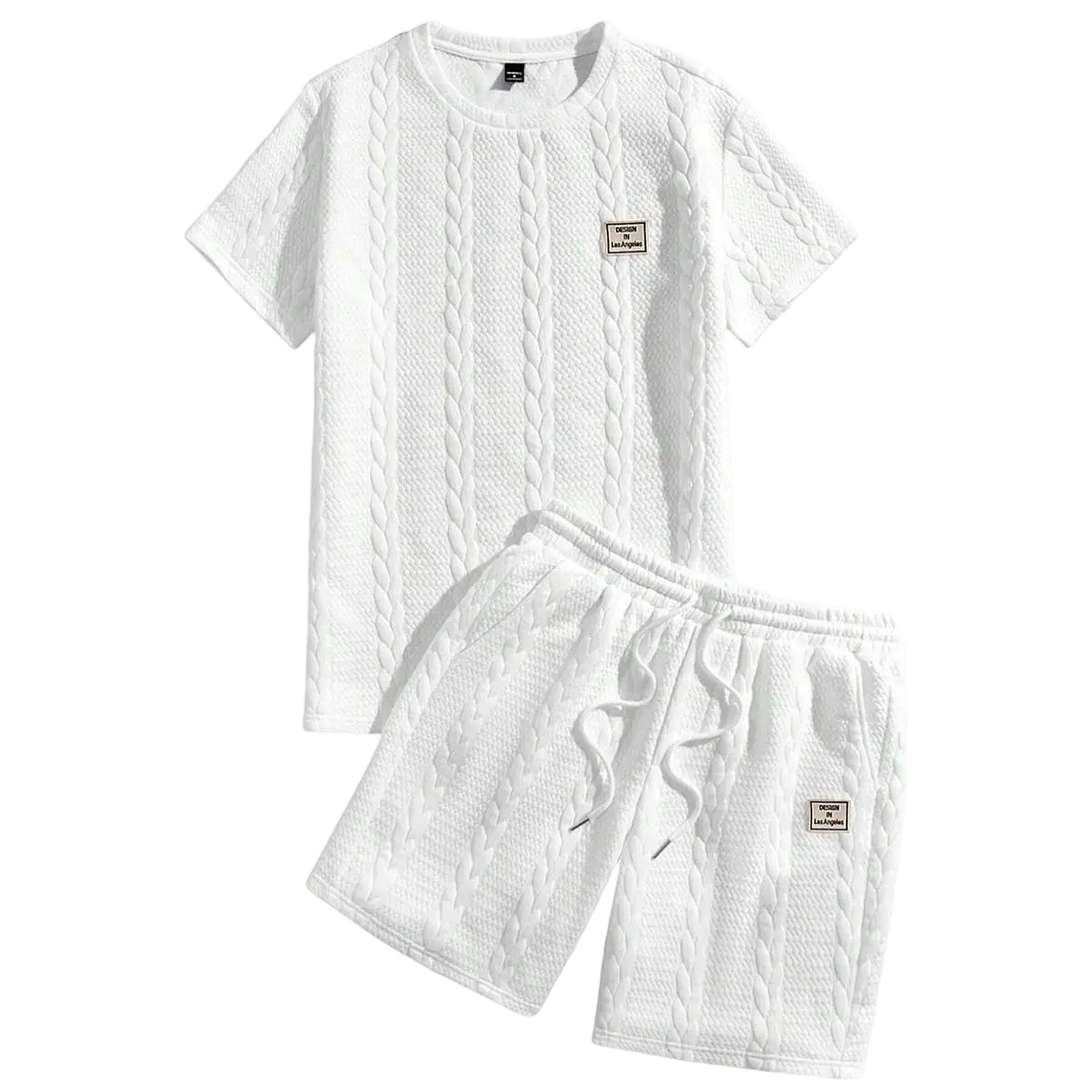 Summer men's jacquard textured fabric round neck short sleeved T-shirt and shorts set