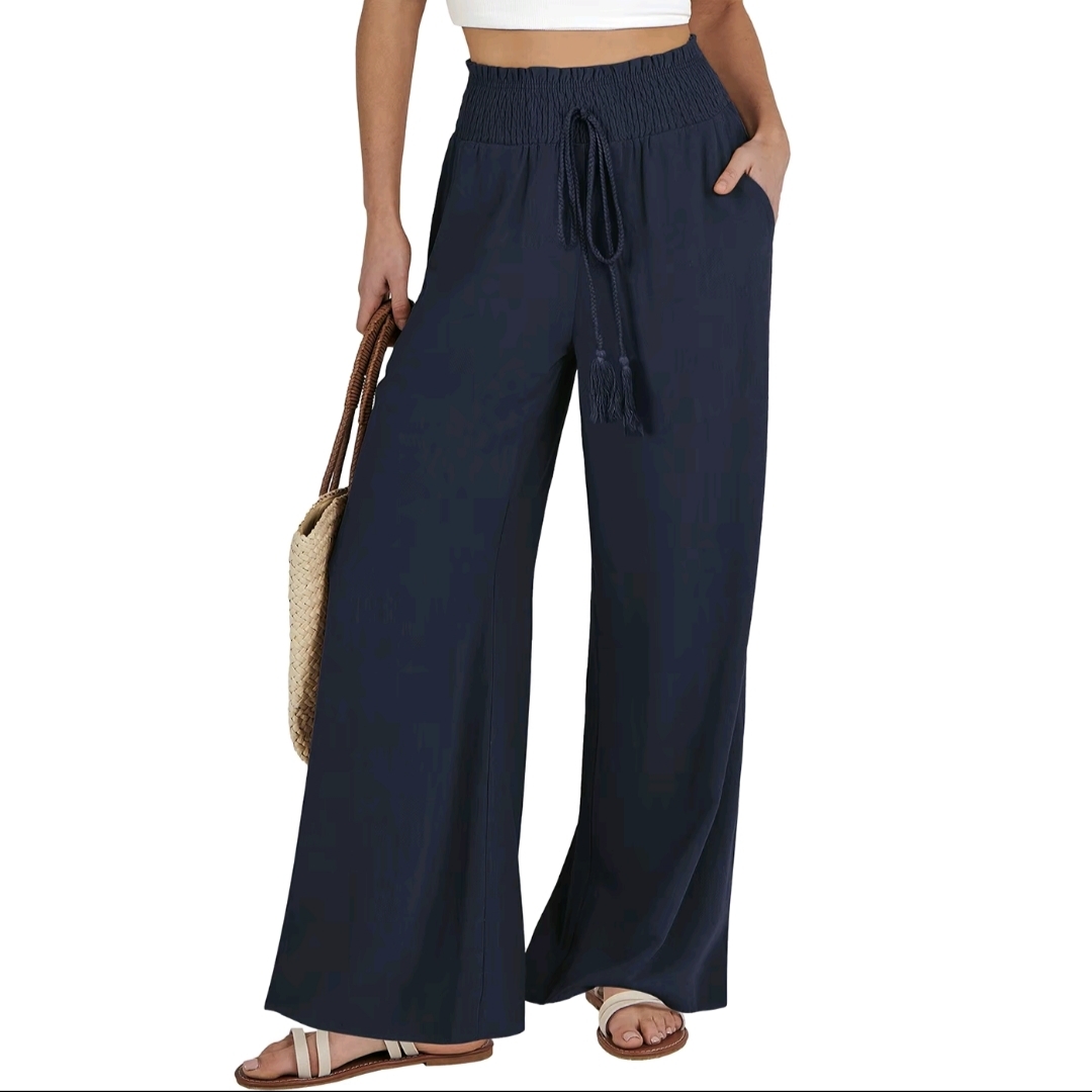 ANRABESS Women Linen Palazzo Pants SummerCasual Loose High Waist Wide Leg Long LoungePant Trousers with Pocket