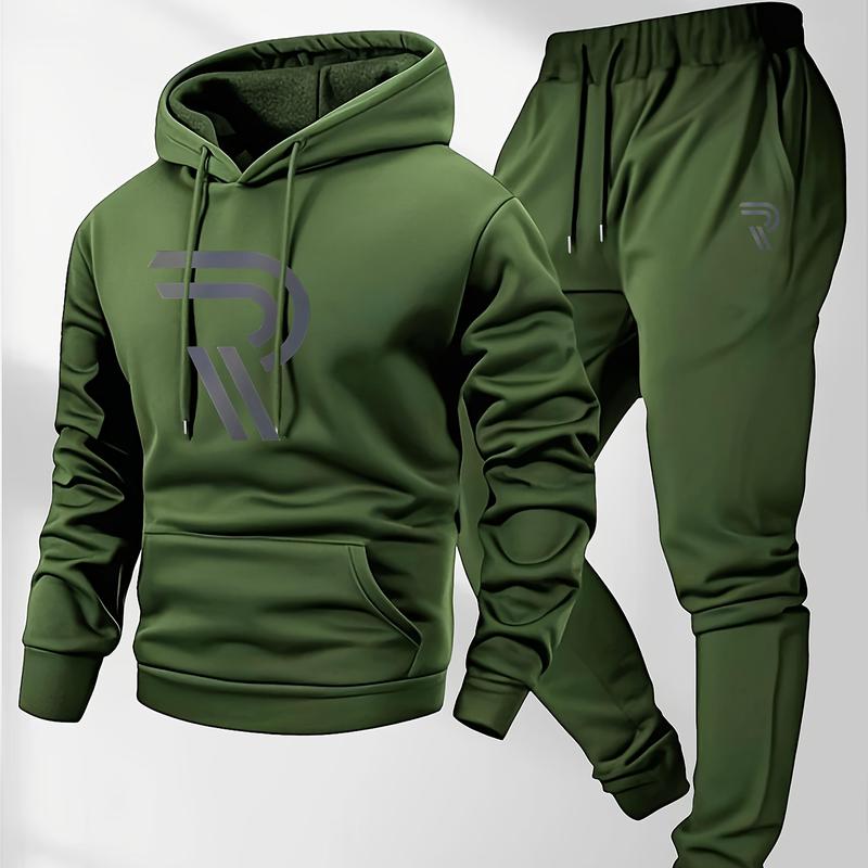 Men's sports two-piece hooded sweatshirt and pants set