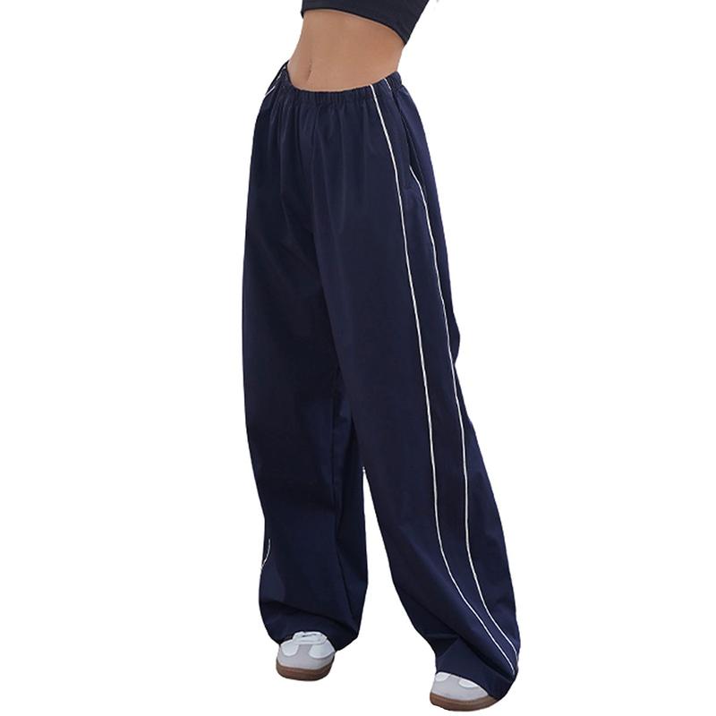 Wide-Leg Elastic-Waist Parachute Pants — Relaxed High-Rise Trousers