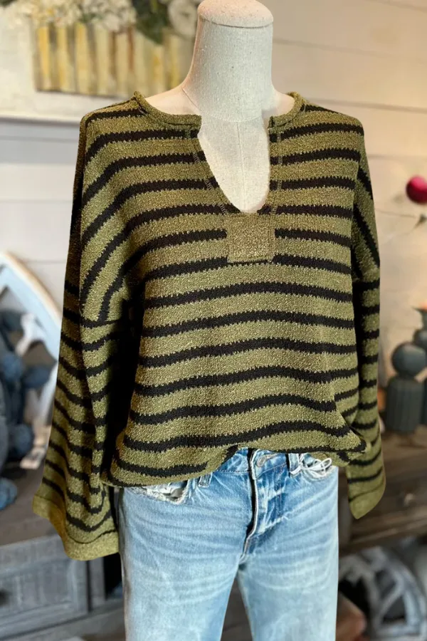 Dropped Shoulder Striped Sweater