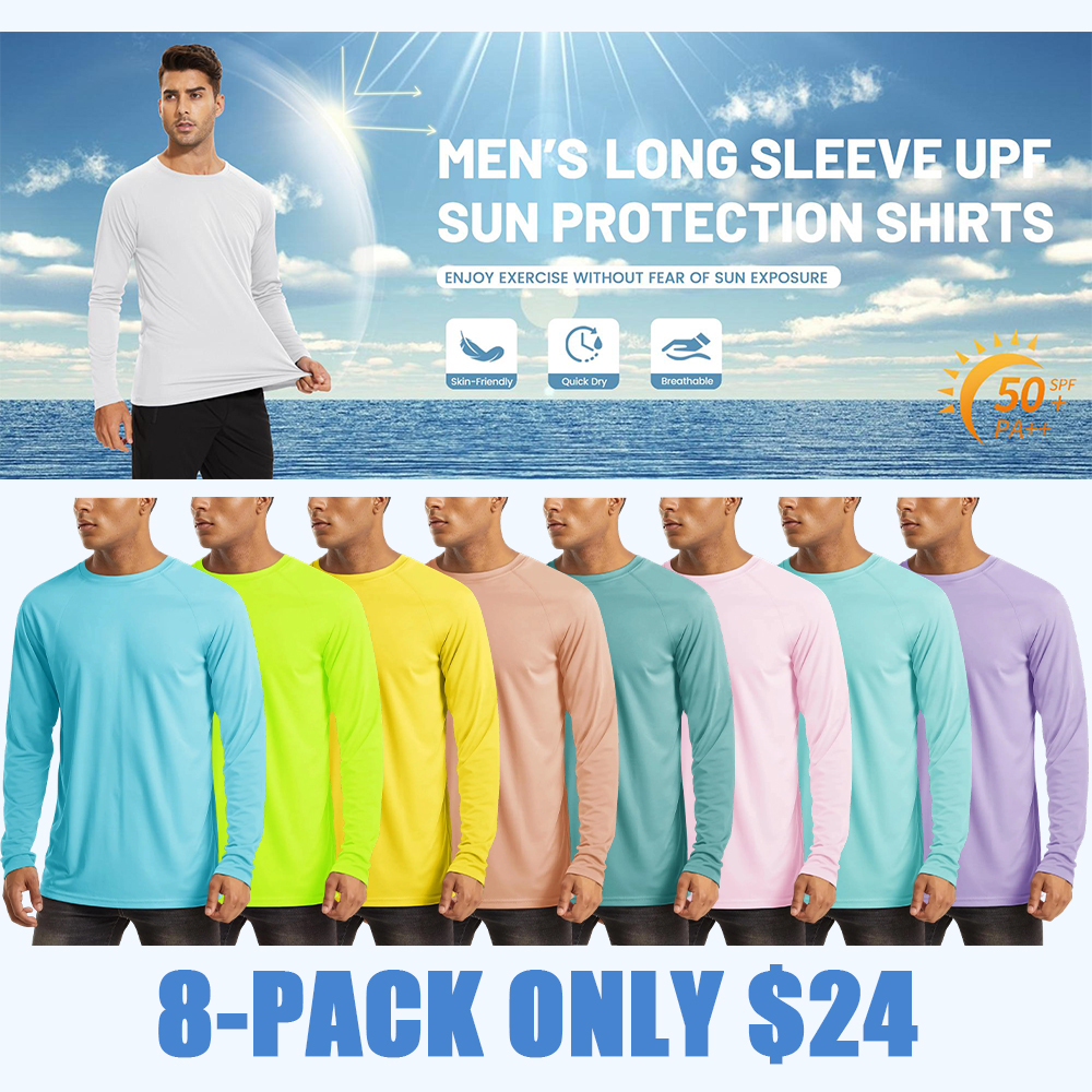 Men's UPF 50+ Long Sleeve Quick Dry Rash Guard Shirt