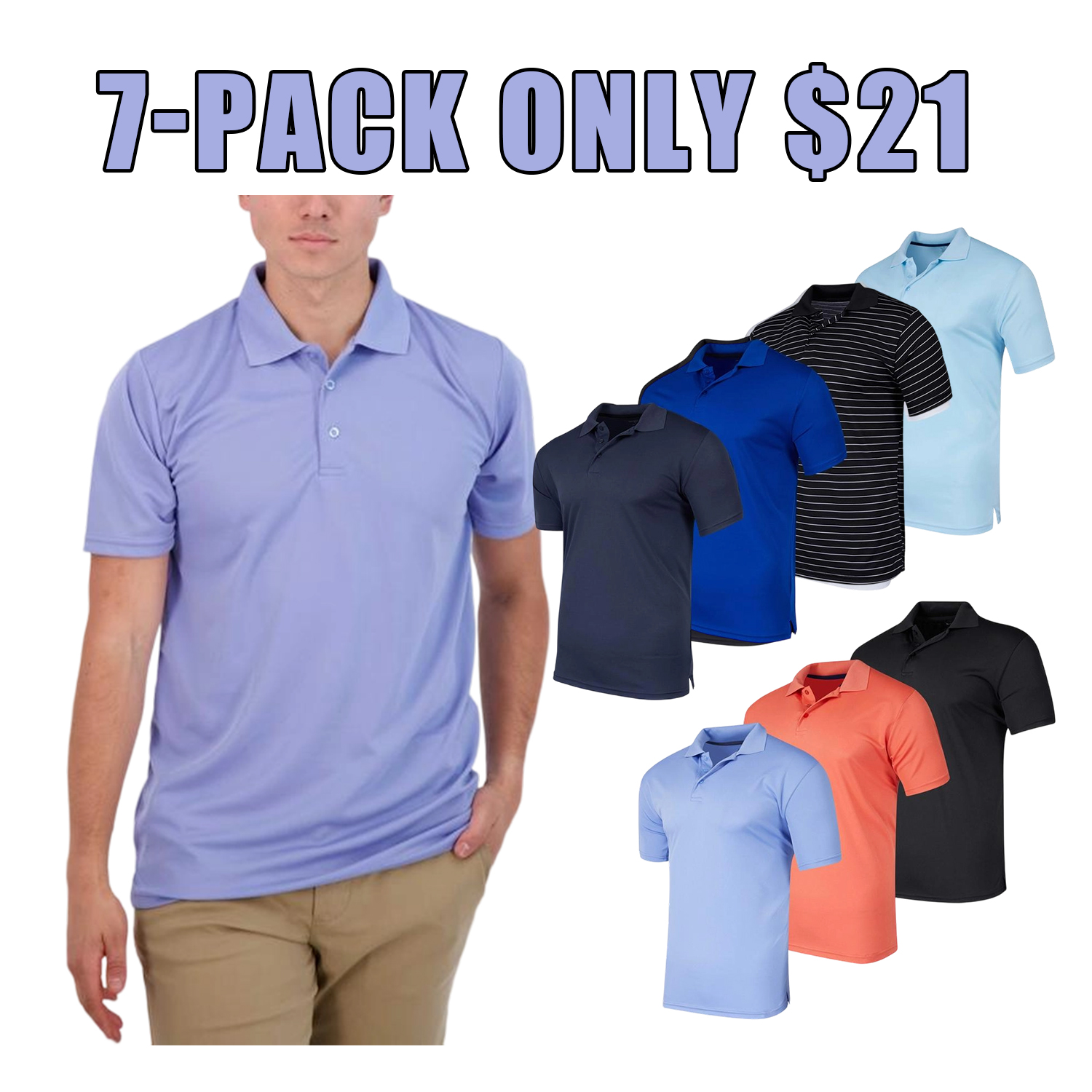 Men's 3-Pack Quick-Dry Performance Polo Shirt