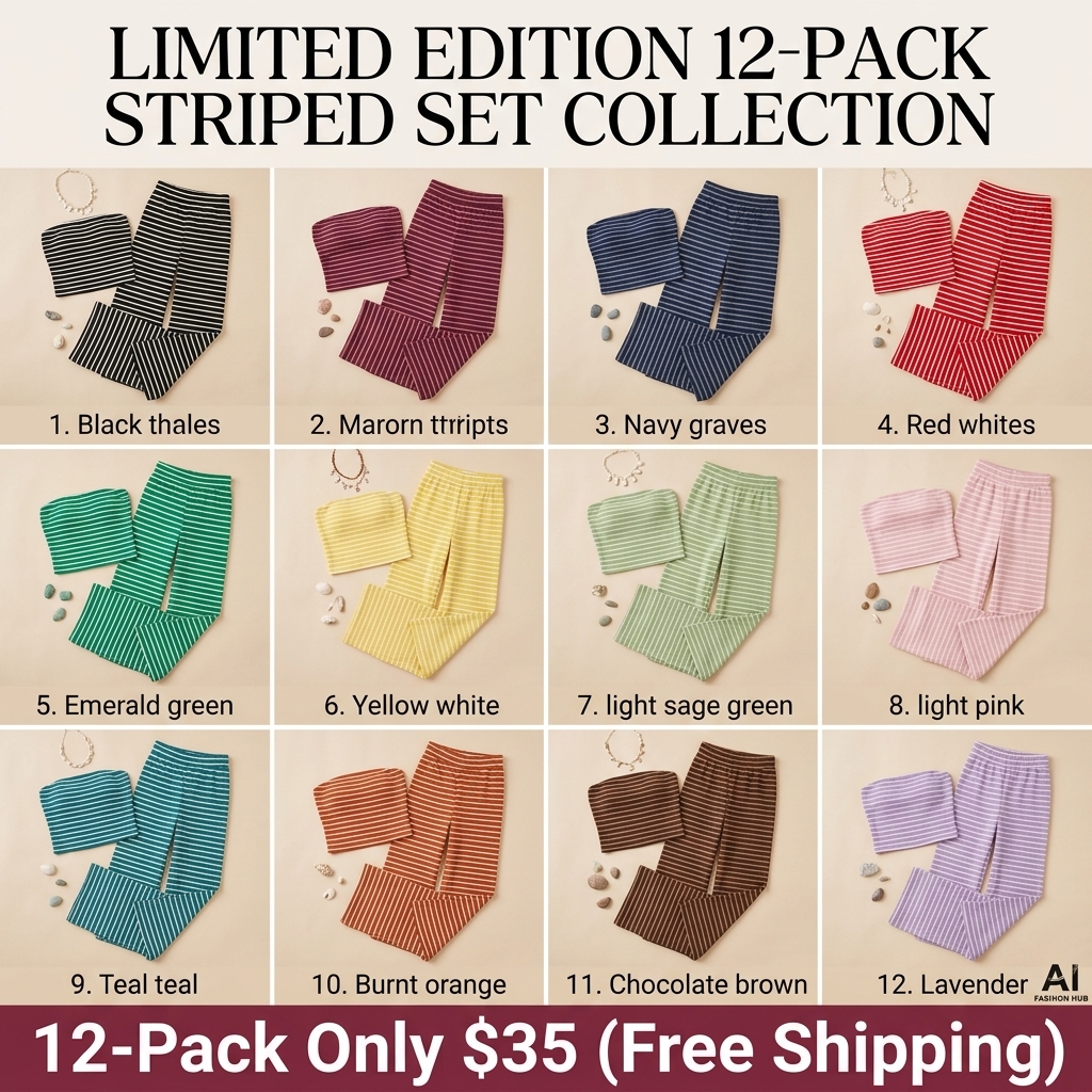 🍬🍬🍬Women's Striped Crop Top & Wide Leg Pants Set