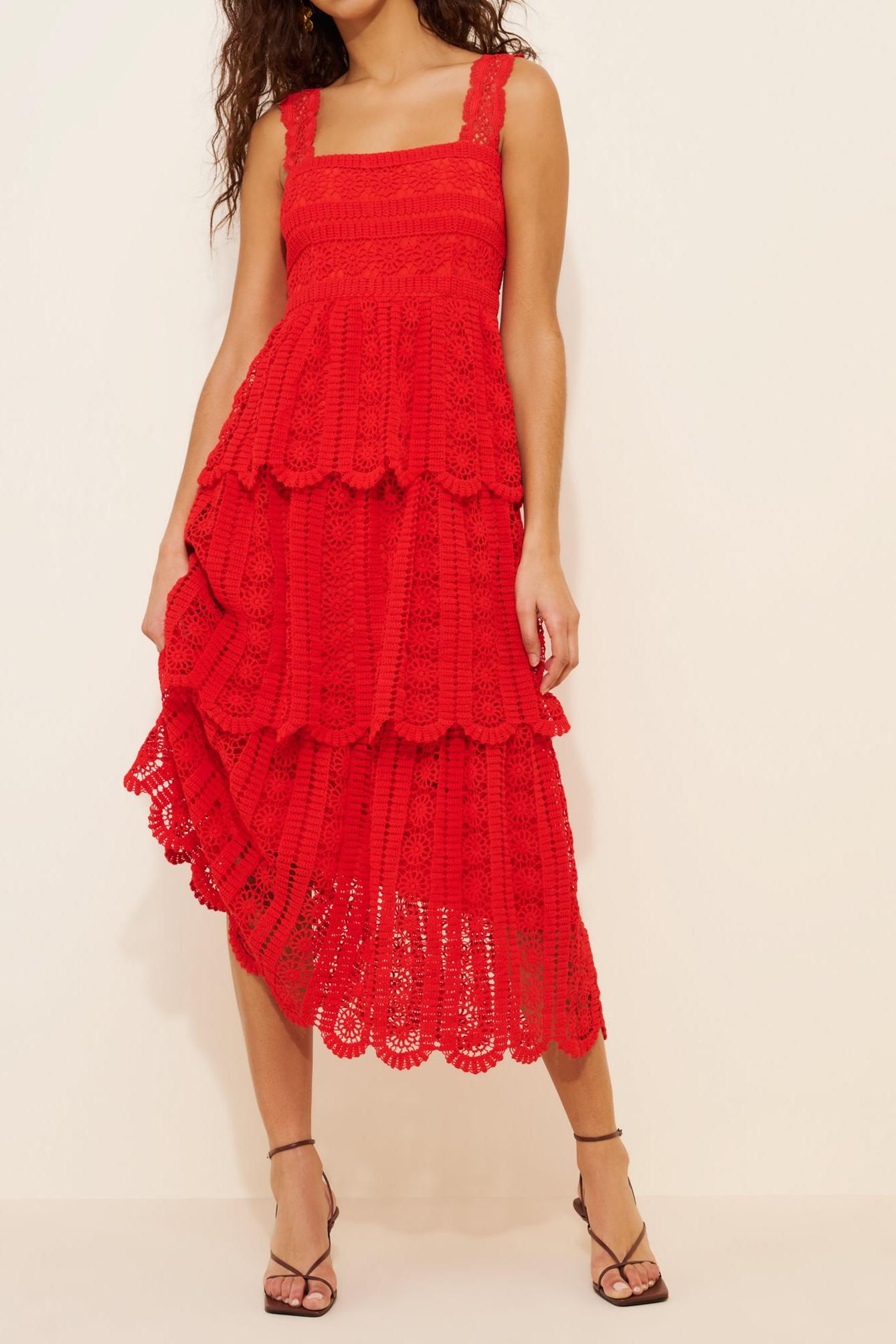 Red Lace Sleeveless Maxi Dress